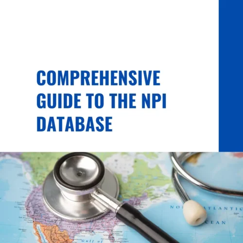 A stethoscope placed on a world map, representing the NPI database for healthcare providers.