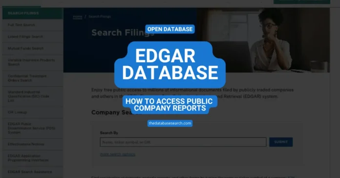 EDGAR Database interface showing how to access public company filings on the SEC website.