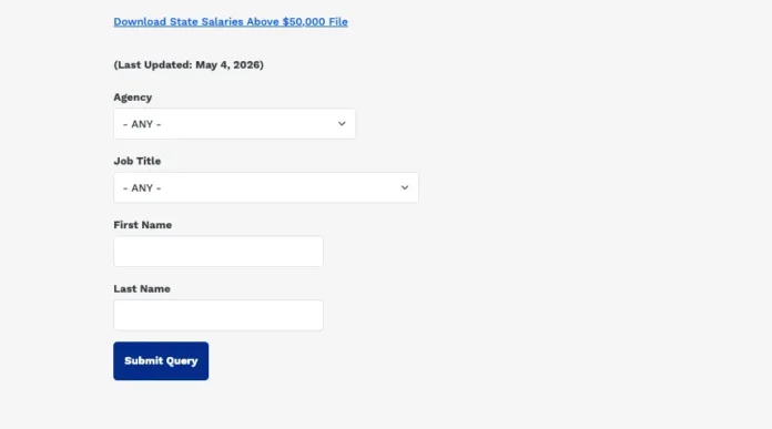 SC Salary Database search interface showing filters for agency, job title, first name, and last name on the South Carolina Department of Administration website