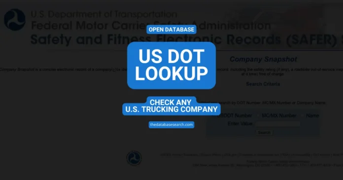 Cover image showing the official FMCSA Safety and Fitness Electronic Records (SAFER) System used for the U.S. DOT Lookup database, which allows users to check trucking company safety and compliance information.