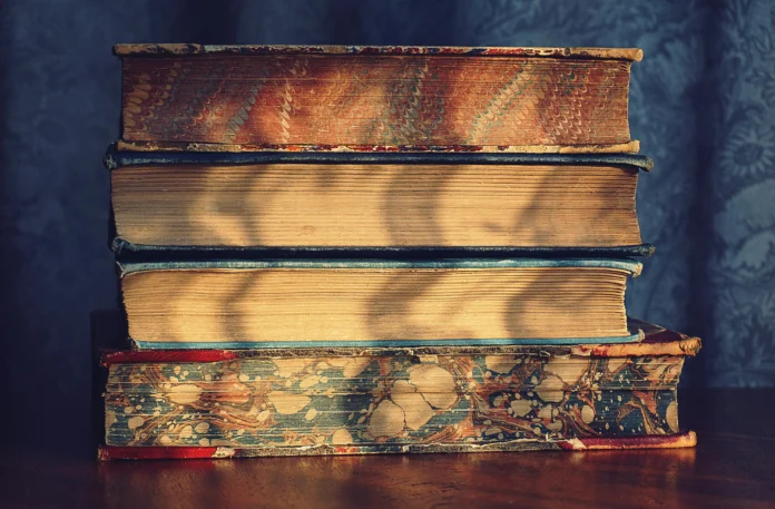 Stolen Relations Database illustration with old historical books