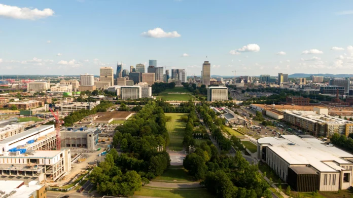Aerial view of downtown Nashville, Tennessee – relevant to Tennessee property search by name free