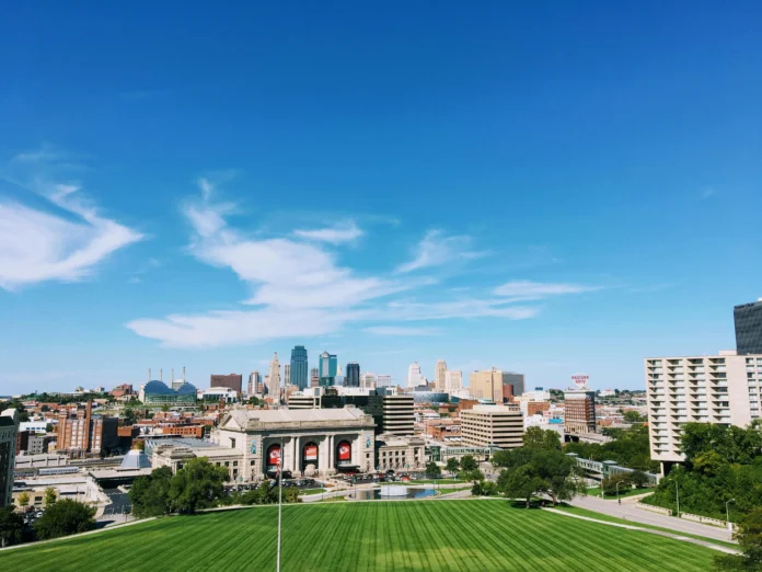 Downtown Kansas City skyline with Union Station in the foreground, representing the regional context of the Kansas Business Entity Search.