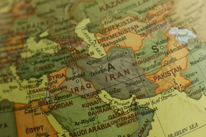 Close-up map of the Middle East and Central Asia highlighting countries featured in the Arab Public Data Database